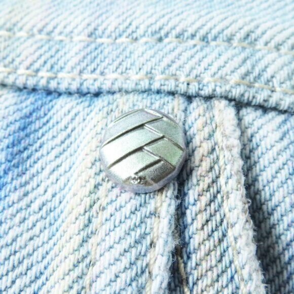 Authentic CHANEL CC Vintage Denim Striped Mini Skirt Light Blue Y2K 34 - Picture 6 of 12
